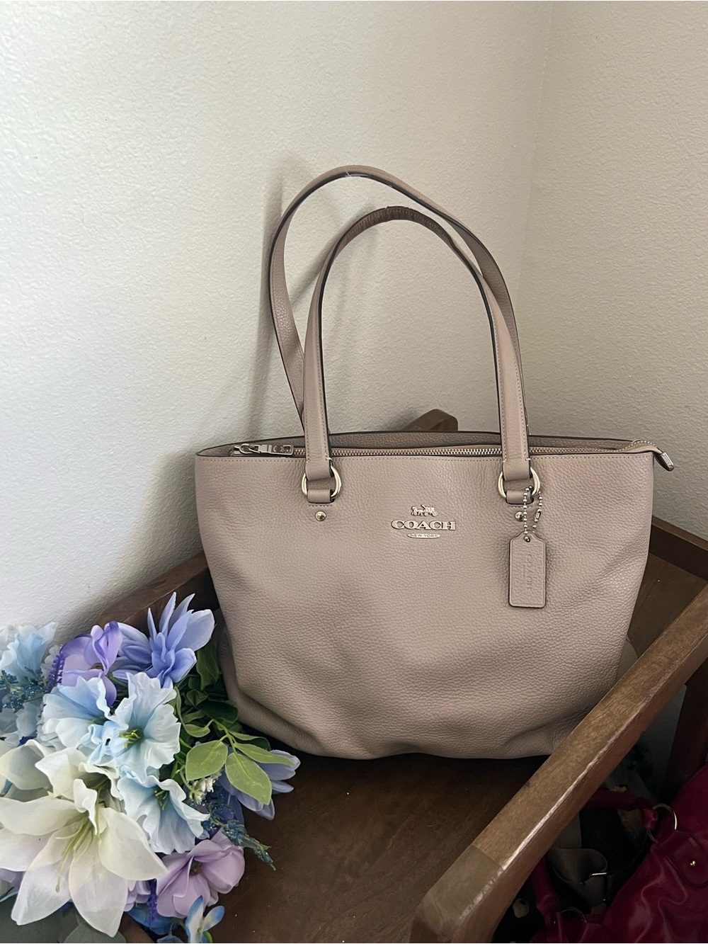 Coach Authentic Pebbled Leather Tote in Taupe